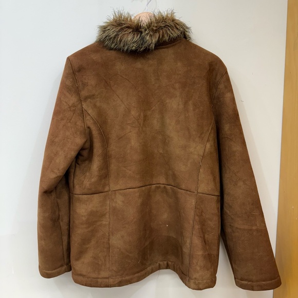 White Stag Brown Faux Suede Faux Fur Jacket Size Large - Picture 5 of 5